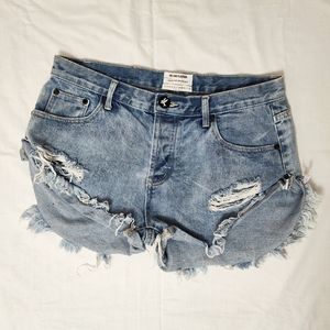 ONE x One Teaspoon Distressed Denim Cutoff Shorts Women's 29 Free People